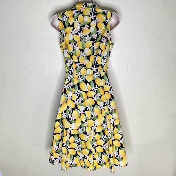 Mlle Gabrielle Lemon Print Yellow Black Halter A-line Midi Dress Size Small S - Picture 6 of 10